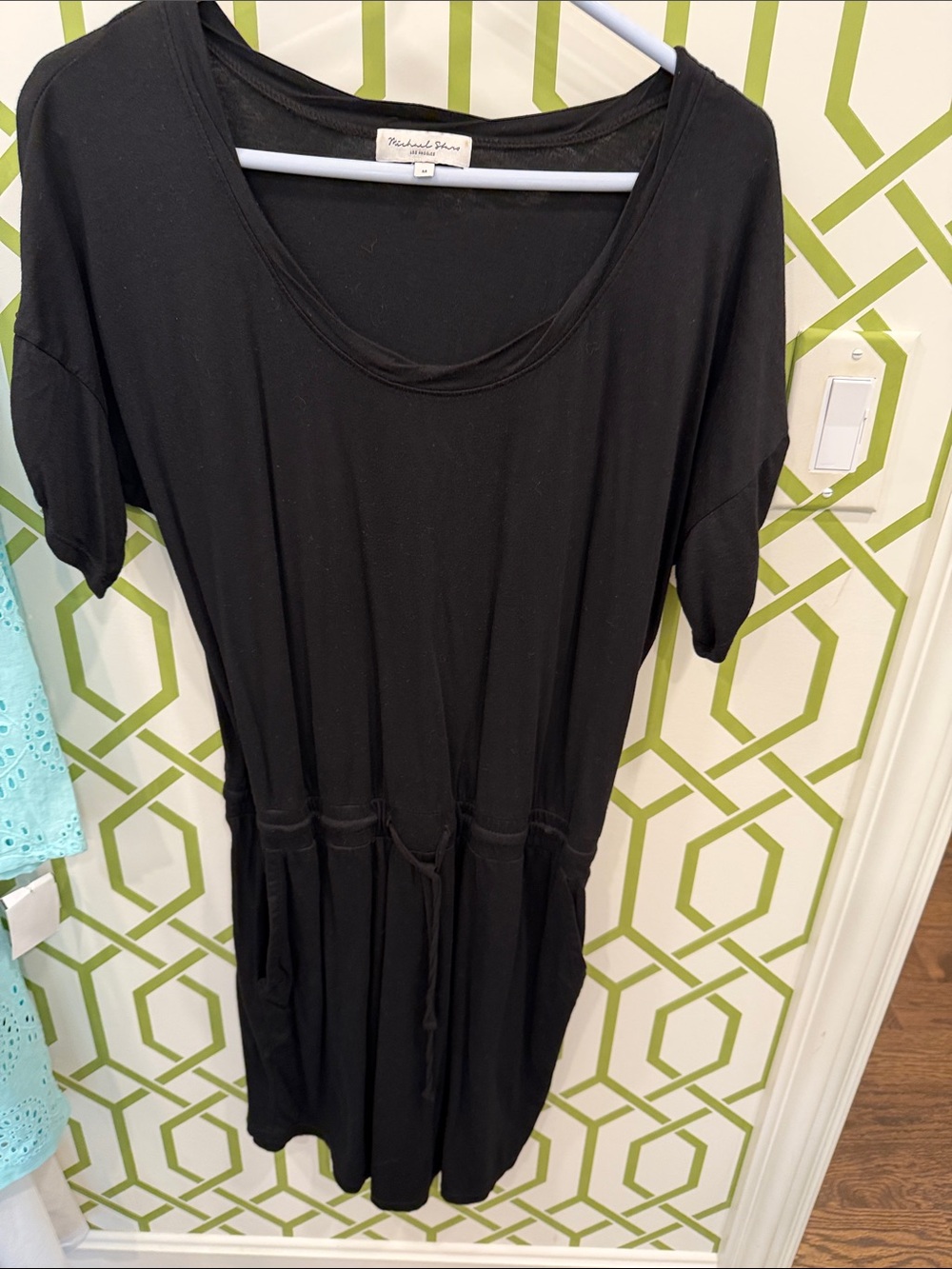 Michael Stars Black‎ Jersey Scoop Neck Drawstring Dress